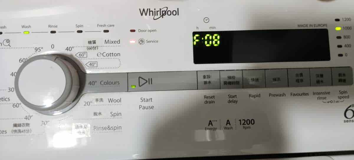 洗到最後一分鐘停機，出現故障碼F08💡Whirlpool惠而浦上置式洗衣機 TDLR70211