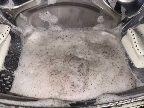 陸先生看到清洗專員從這部Whirlpool前置式洗衣機清出的污垢後完全傻眼 👀